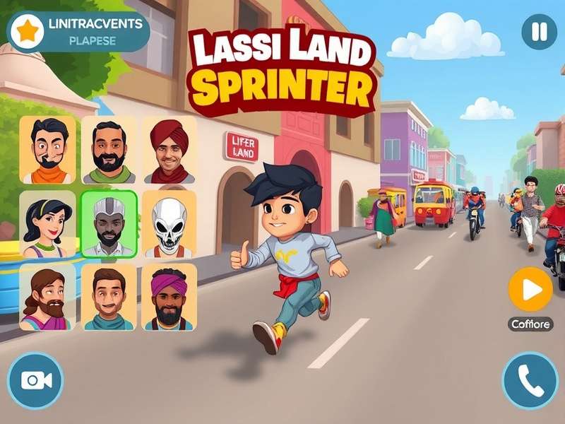 Lassi Land Sprinter gameplay screenshot showing character running through Indian street